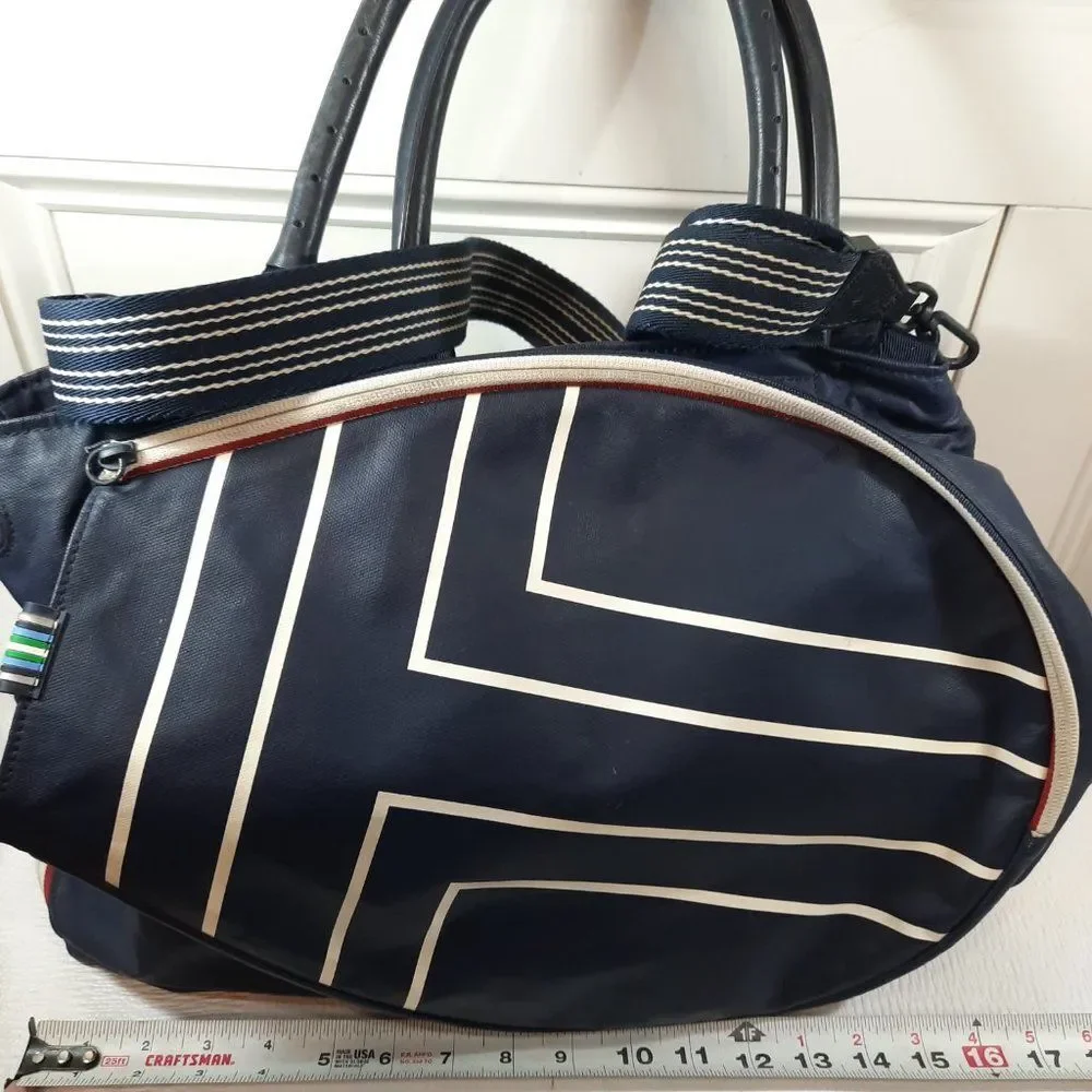 Tory Burch Sport Tennis Tote Bag pickle ball Navy Blue Racket stripes large READ
